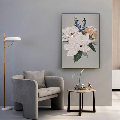 Modern Hand Painted 3D Relief Abstract White Flower Landscape Canvas Oil Painting Customizable Size Wall Art