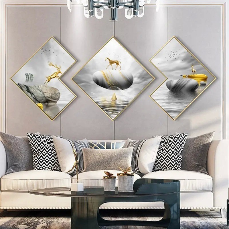 Aluminum Frame Crystal Porcelain Painting Wall Art Japanese Style For Living Room Decor